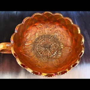 Vintage Imperial Glass Marigold Nappy In The Pansey Pattern. Carnival Glass Dish